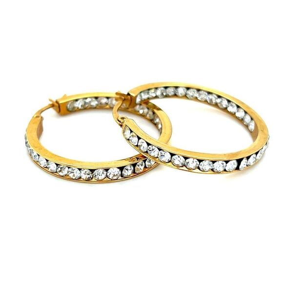 Stainless Steel Inside Out Cz Hoops Earrings - Picture 1 of 4